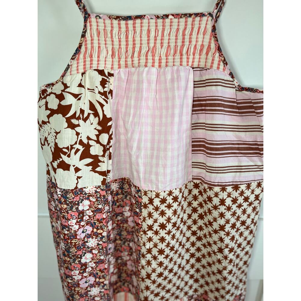 Gingham Patchwork Floral Tiered Maxi Sundress Cottage Coastal Boho Sundress XL - Picture 2 of 5